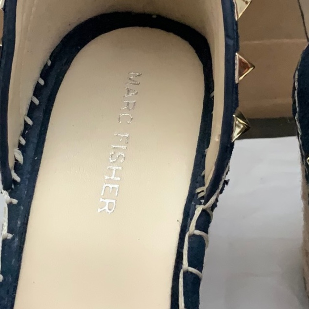 Navy Studded Marc Fisher Espadrille Wedges - Picture 3 of 4